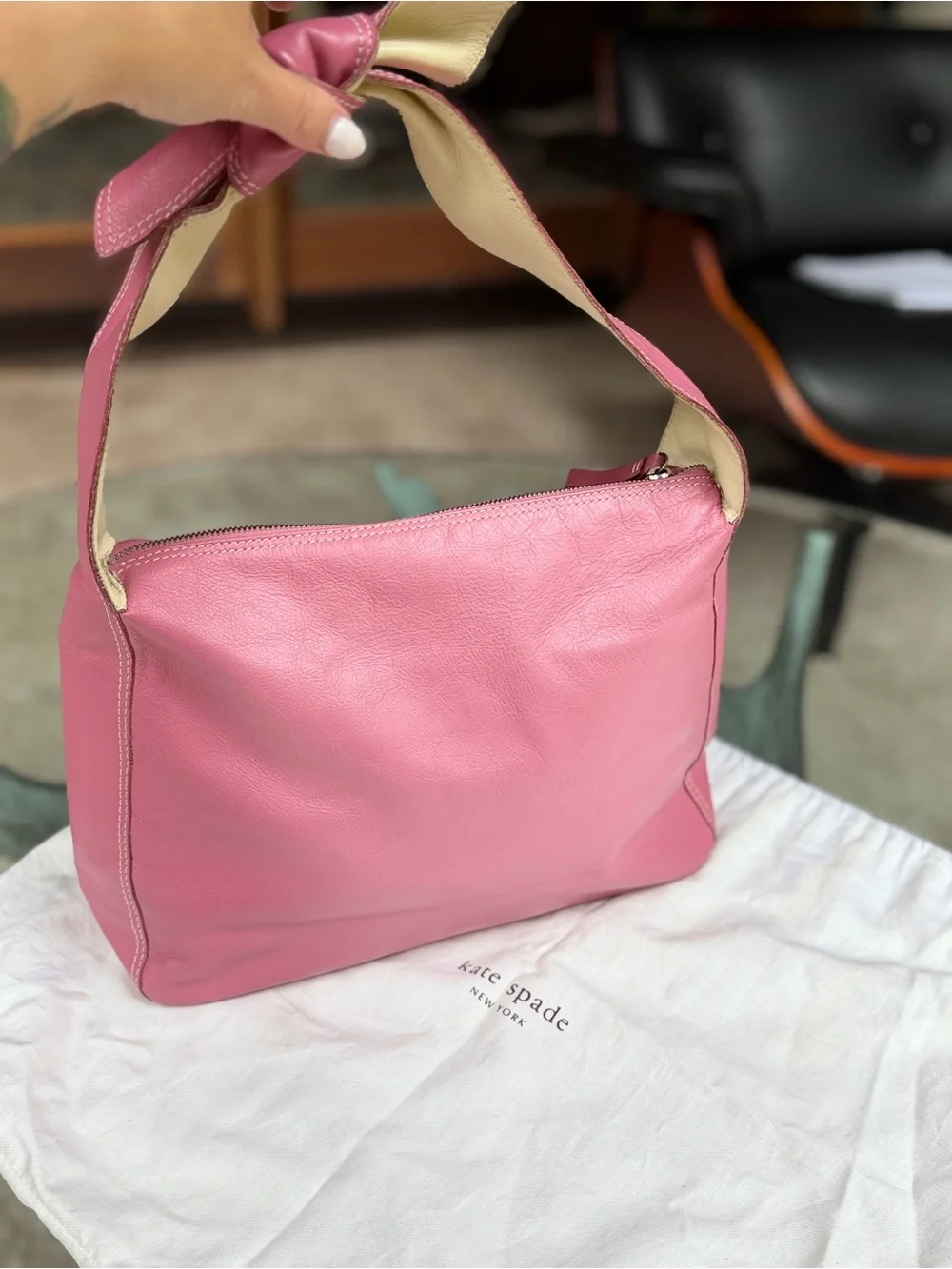 kate spade RARE Y2K VTG Made in Italy Pink Leather Hobo Bag w/Cream Accents